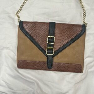Steve Madden Brown and Tan Clutch with Gold Chain